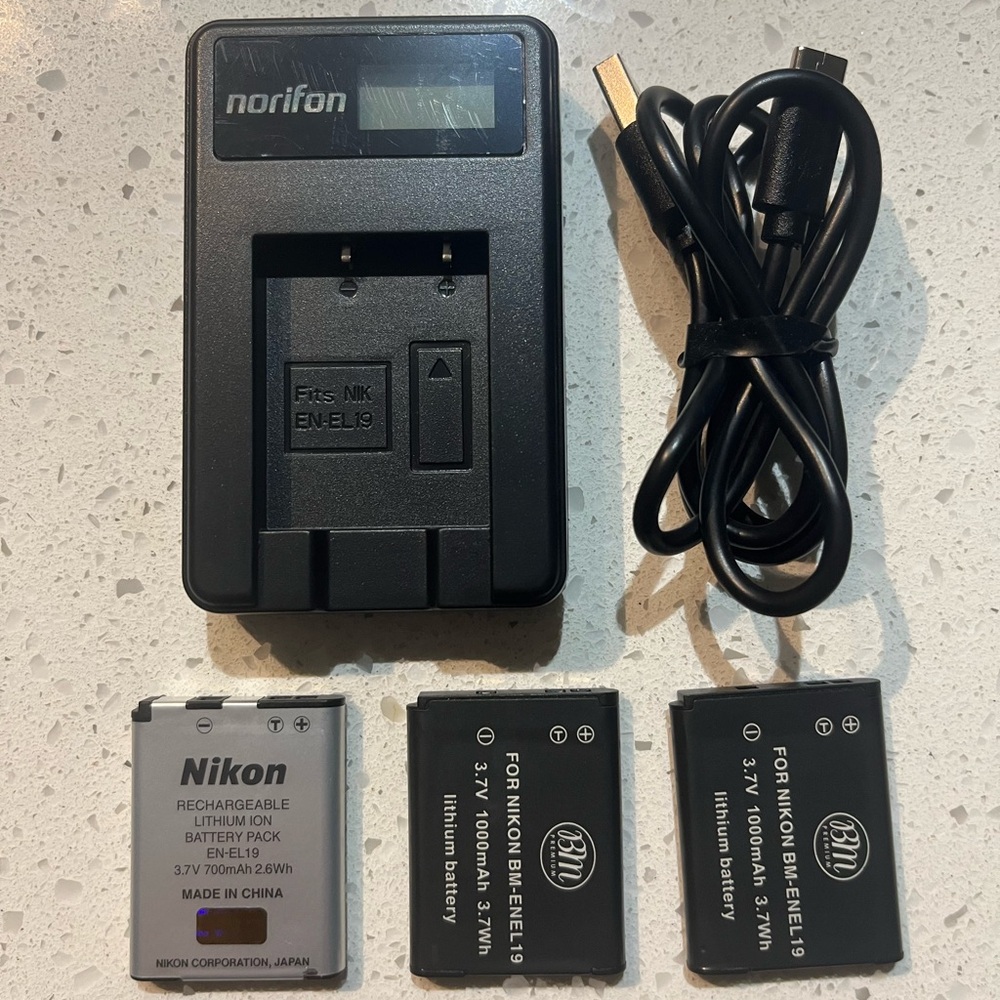 Nikon EN-EL19 Camera Batteries and LCD USB Charger Bundle